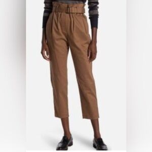 Brunello Cucinelli Khaki Poplin Cuffed Belted Pant Tan Cropped Pants